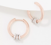 Diamonique Roundel 14K Rose Clad Sterling Silver Hoop Earrings